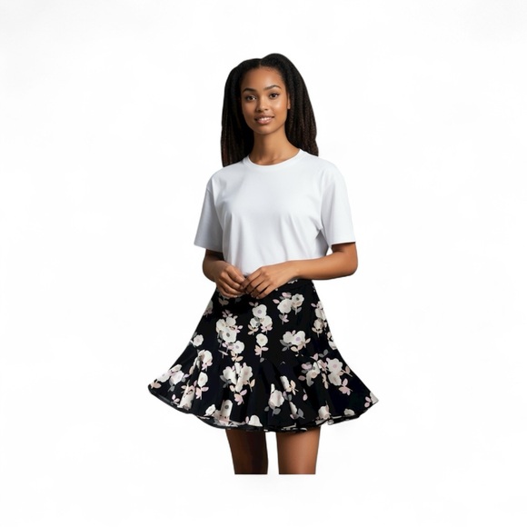Kate Spade New York Black Floral Ruffle Hem Skirt Size 2 - Picture 2 of 8